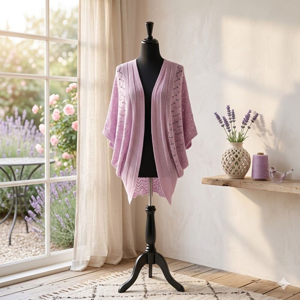 Kate & Mallory Lilac Crochet Open Front Cardigan XL Lace Back Boho Romantic